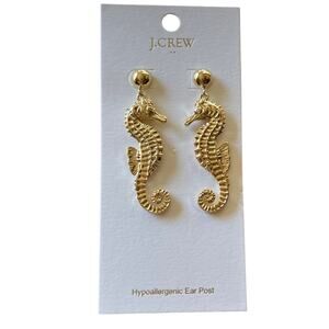 NWT J. Crew Gold Seahorse Statement Earrings